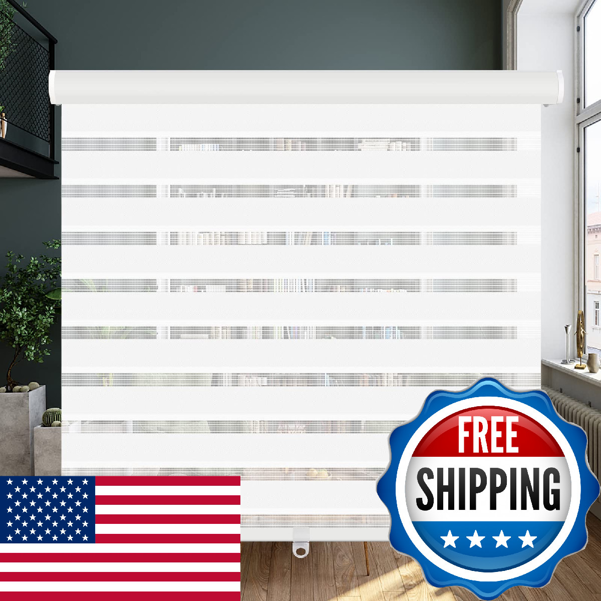 Luckup Cordless Zebra Blinds Roller Shades For Window-Dual Layer Sheer Blinds
