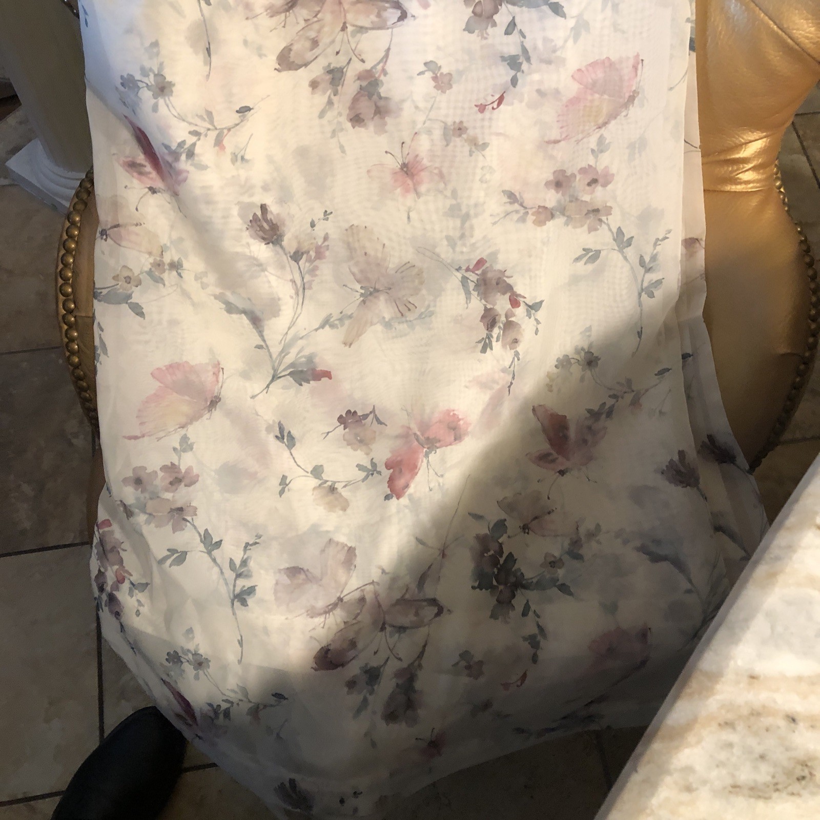 Vintage CROSCILL 1 Piece Sheer Butterfly Floral Curtain Scarf Valance 60 x 216