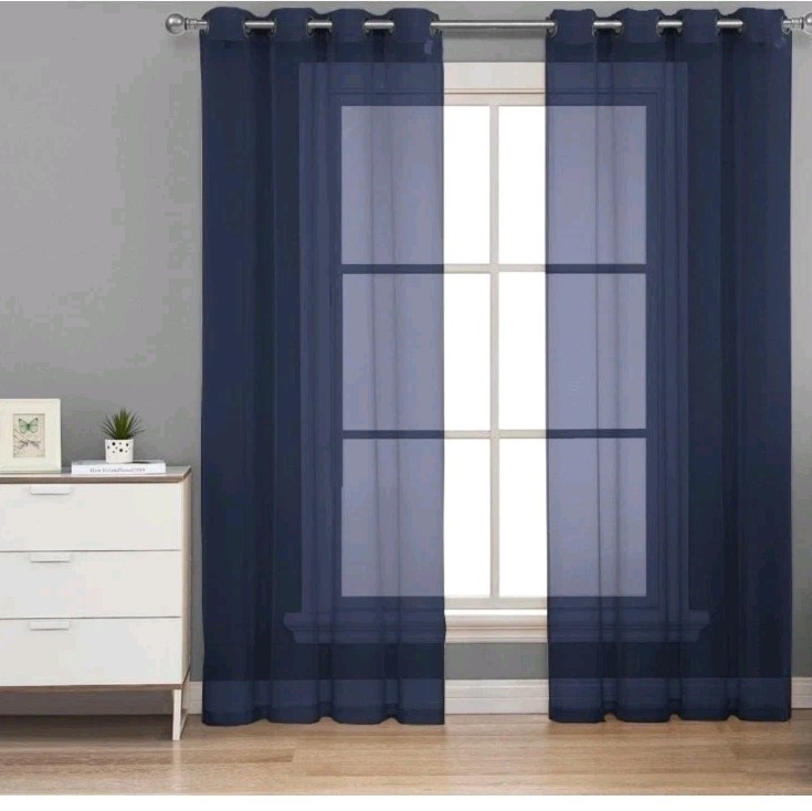 2PC NAVY BLUE SOLID VOILE SHEER WINDOW CURTAIN GROMMET PANEL TREATMENT -RUBY