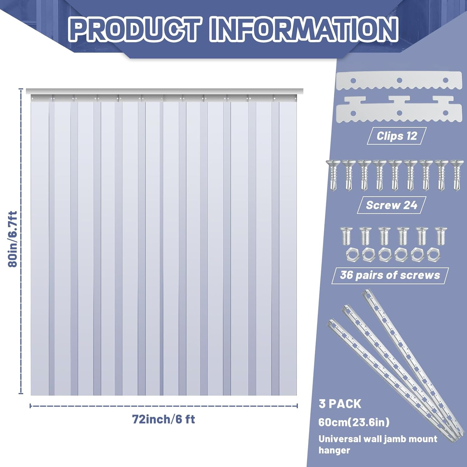 Clear Plastic Strip Door Curtain Kit 72×80 Inch for Coolers & Warehouses