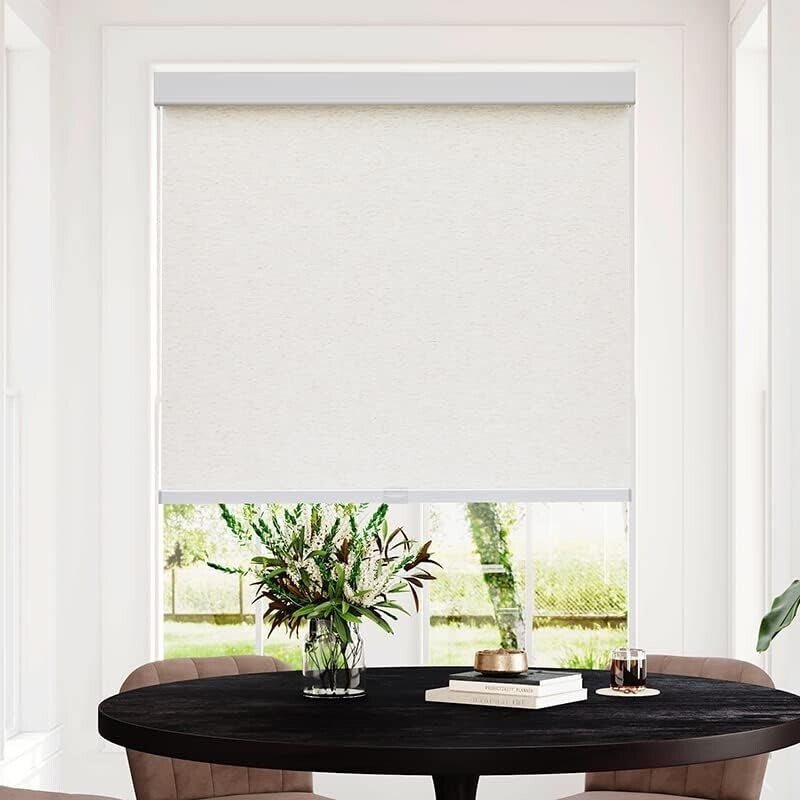Free-Stop Cordless Roller Shades for Windows (Cream 23″W x 72″H) Natural Woven F