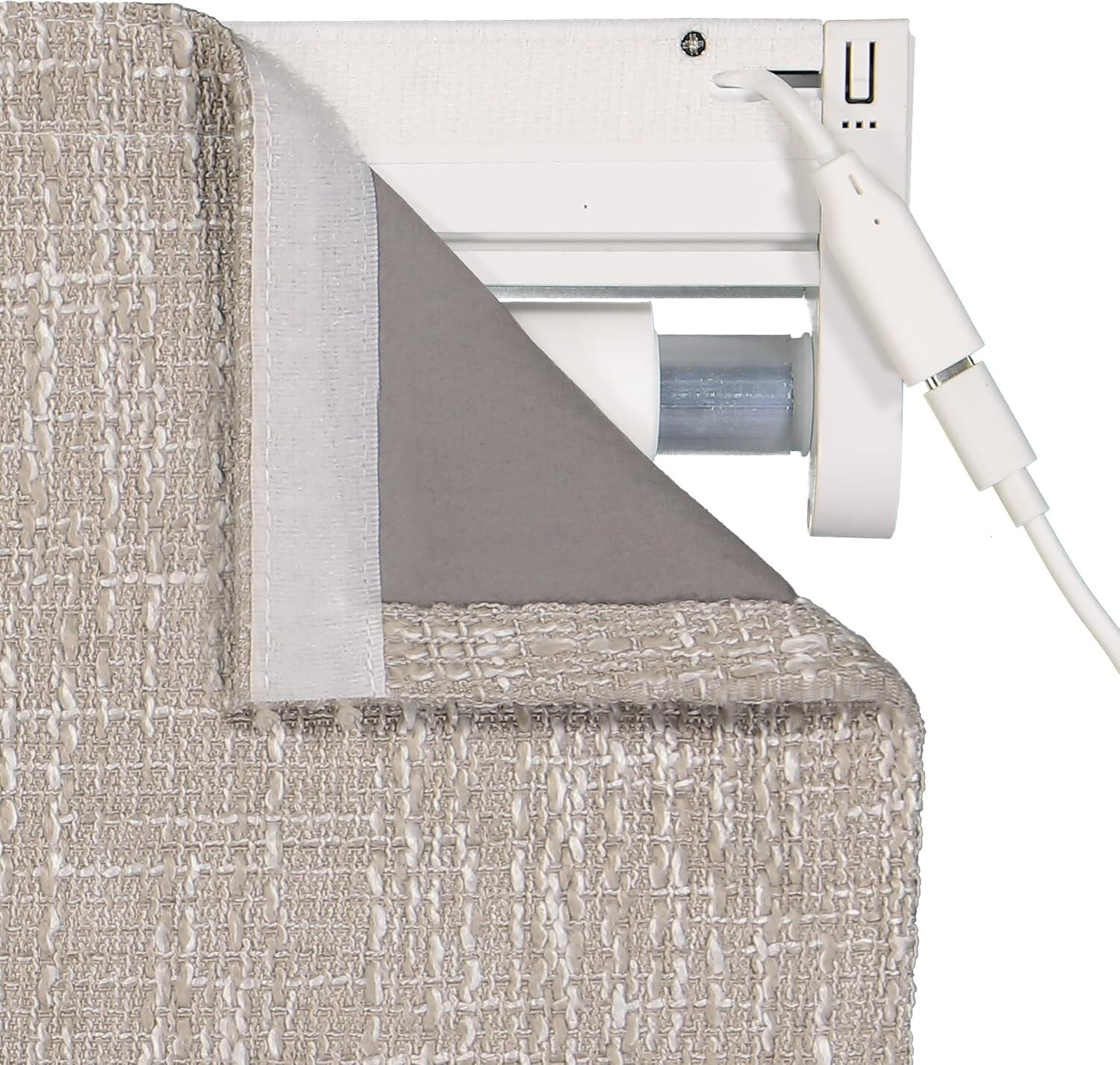 Motorized 100% Blackout Cordless 31″ W x 64″L Textured Roman Shade in Linen