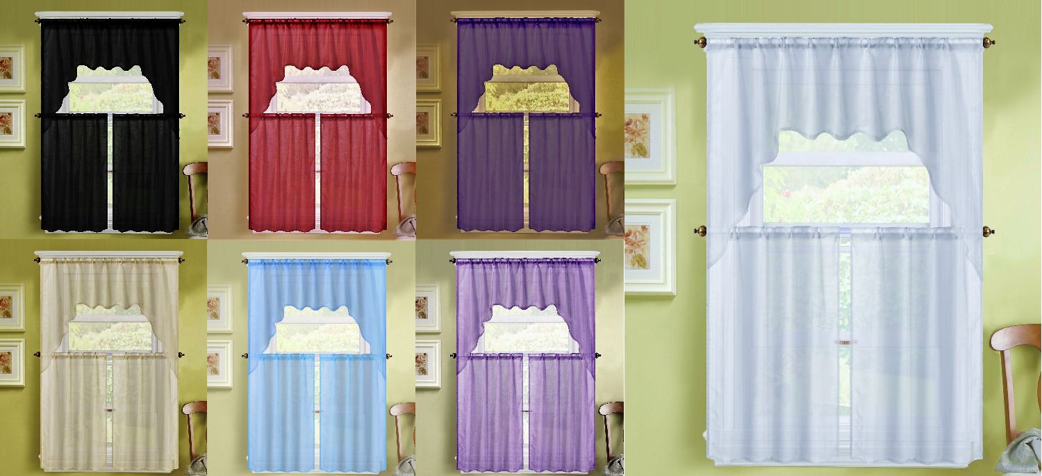 1 SET KITCHEN DRESSING WINDOW CURTAIN VOILE SHEER DRAPE TIERS SWAG VALANCE K66