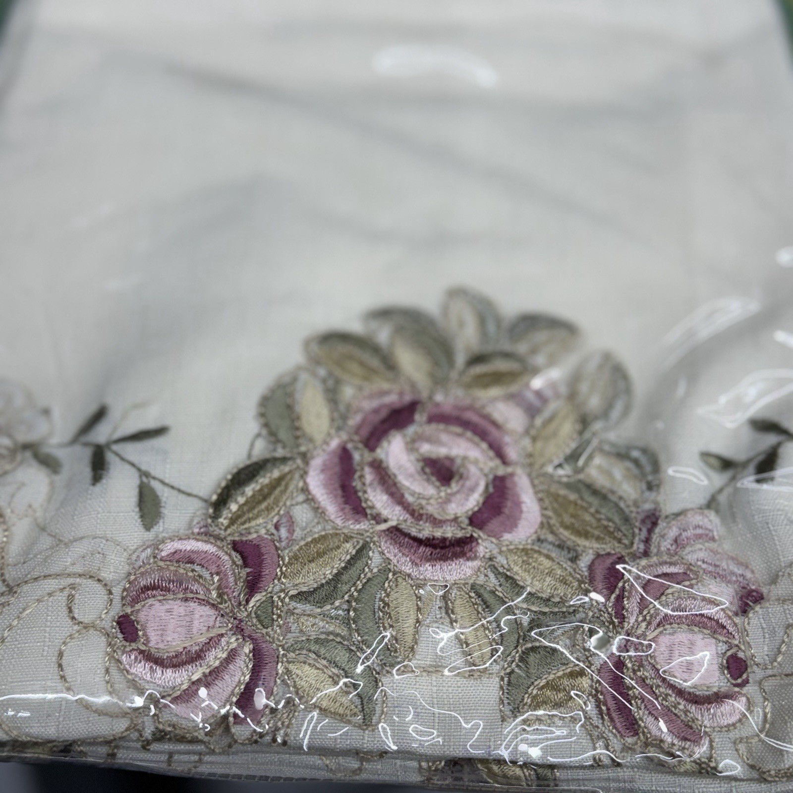 Embroidered Floral 60×14” Valance Beige Cottage core Feminine Shabby Chic