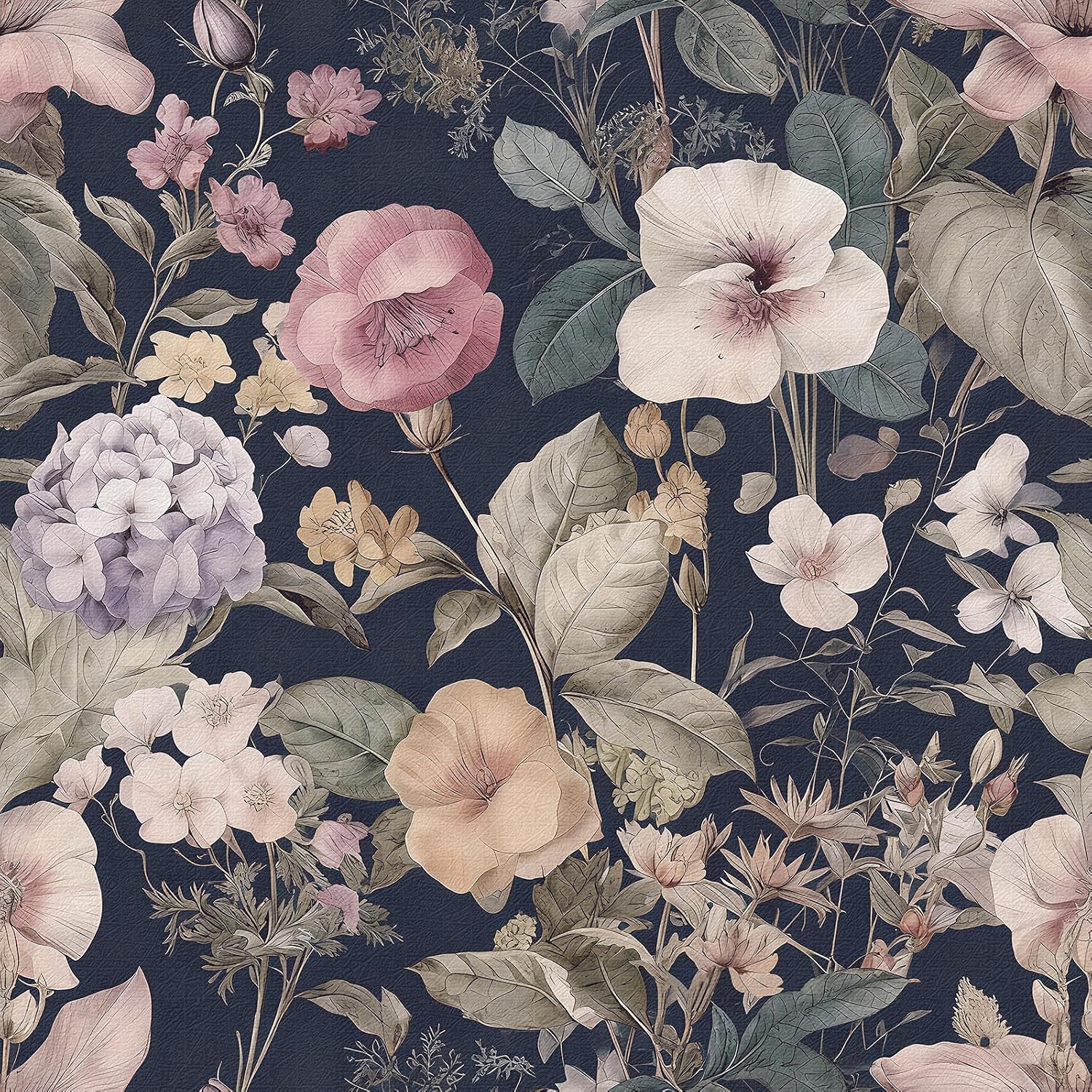Vintage Floral Peel and Stick Wallpaper Contact Paper 16.9″ x 118.1″ Dark