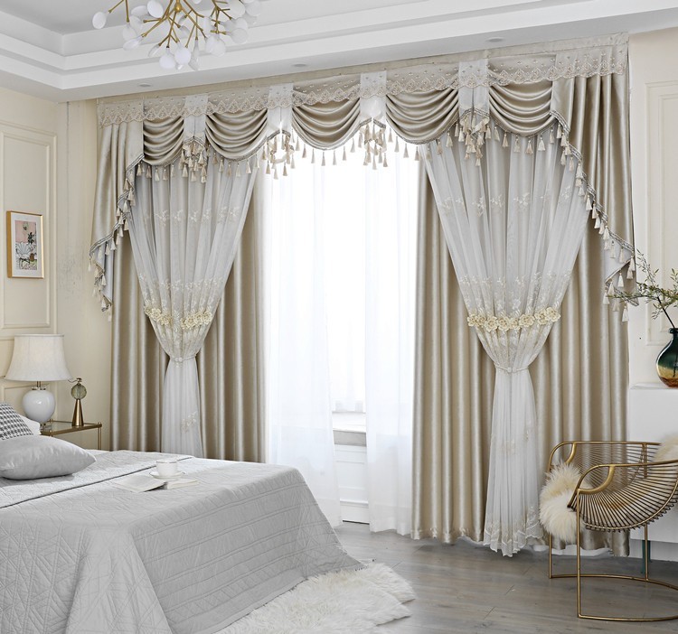 Embroidery luxury European double-layer valance gray cloth curtain tulle M1862