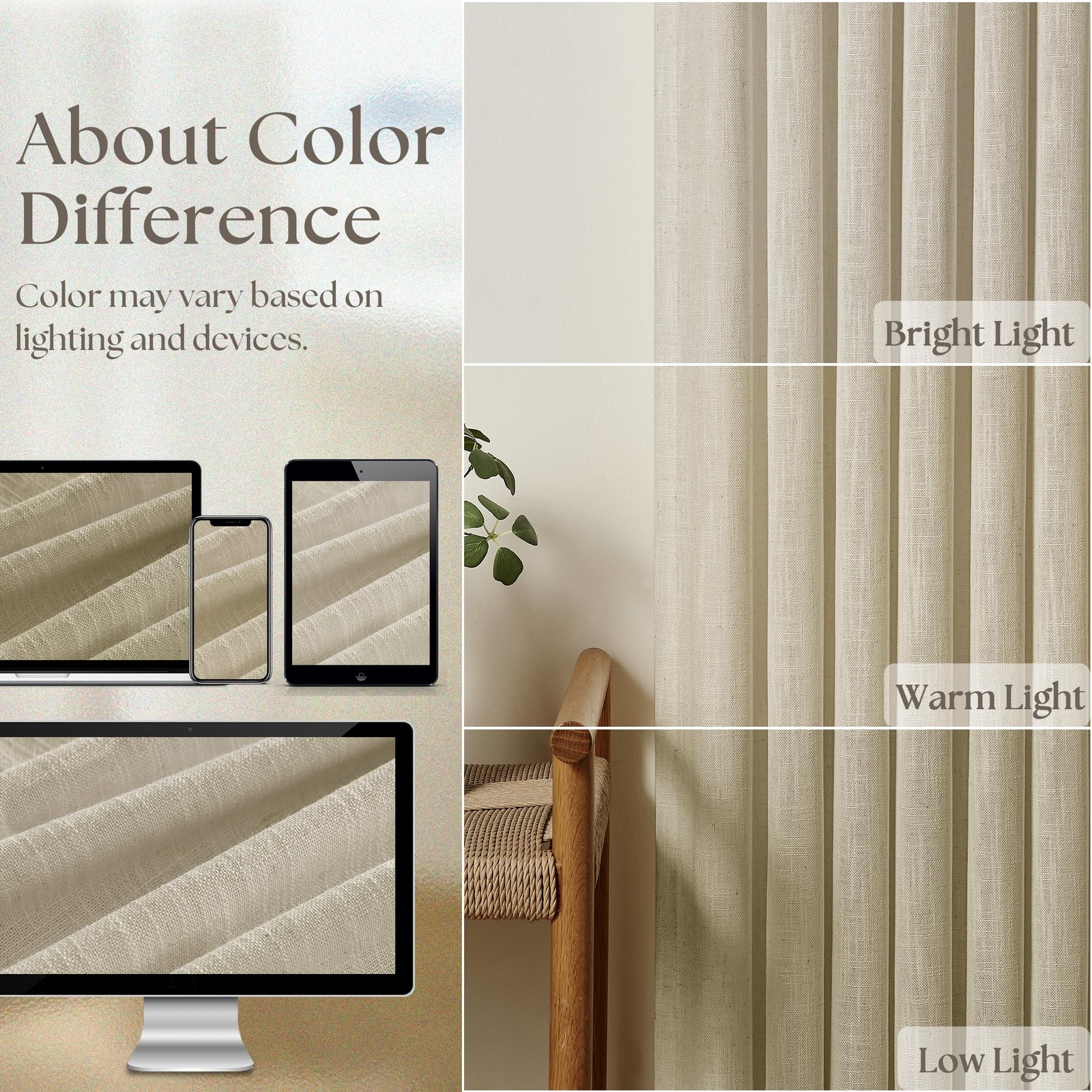 TWODRAPES Linen Flax Curtains Pinch Pleated 2 Panels Living Room Bedroom Memory