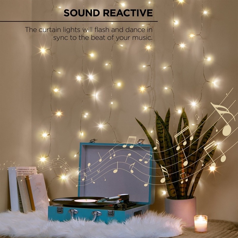 200 LED Curtain Lights Sound Reactive Remote Control Timer Indoor Outdoor Décor