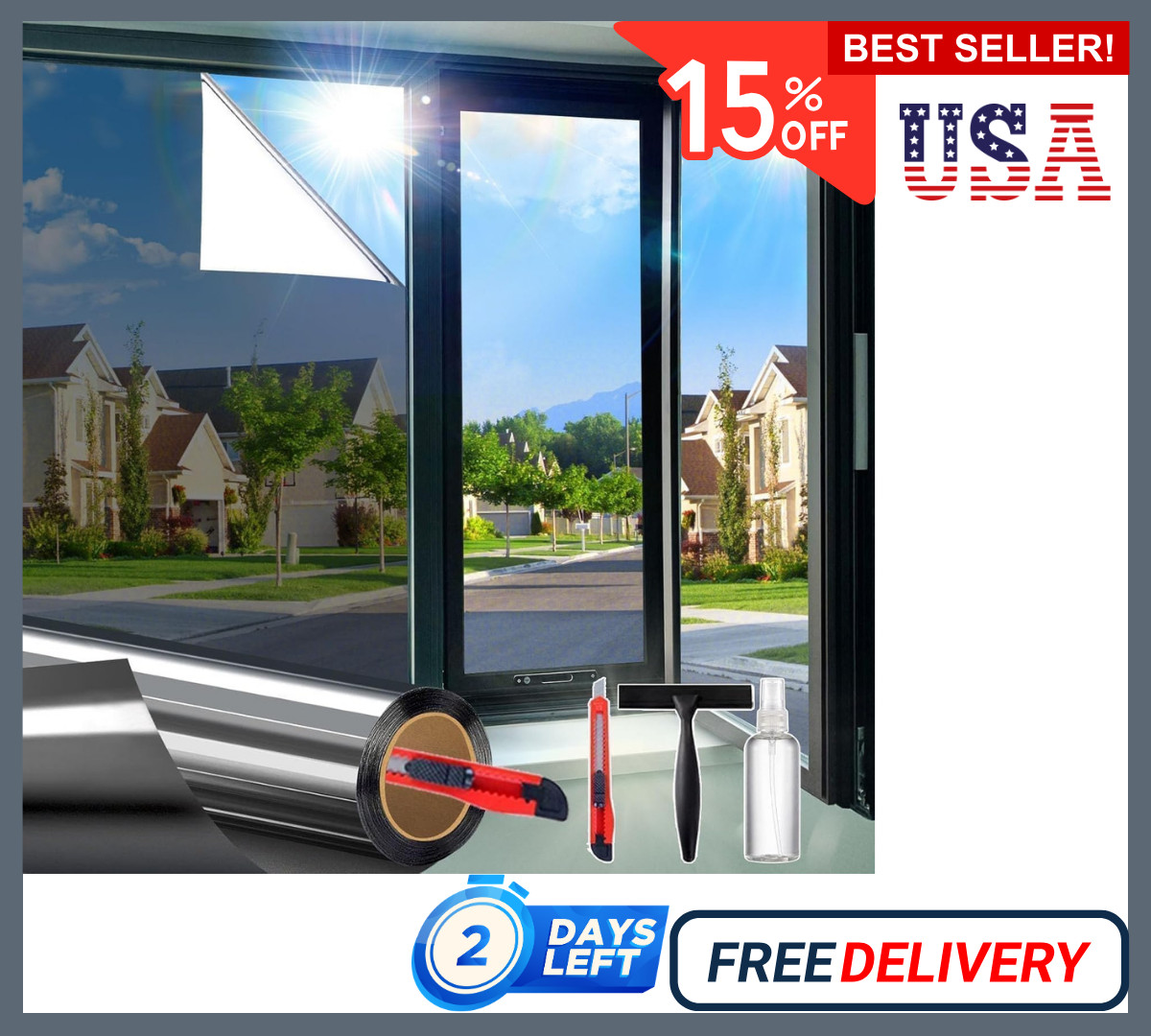 One Way Mirror Tint Window Film Privacy Protect UV Reflective Sun Block for Home