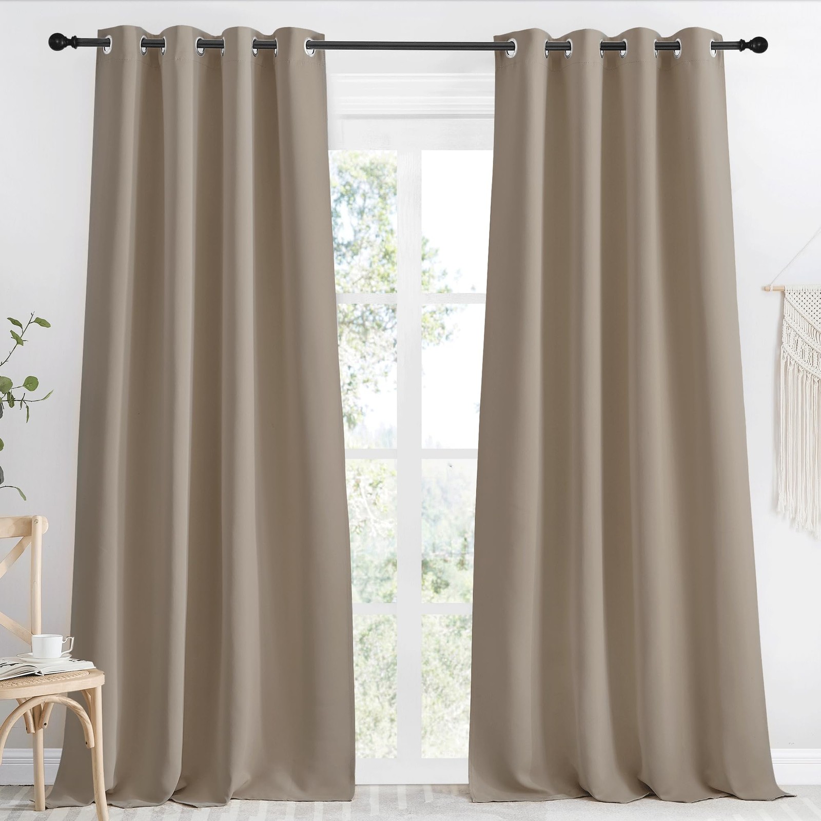 Taupe Blackout Curtain 118 inch Length, W55 x L118 Inch, 8 Grommets Top, 1 Pi…
