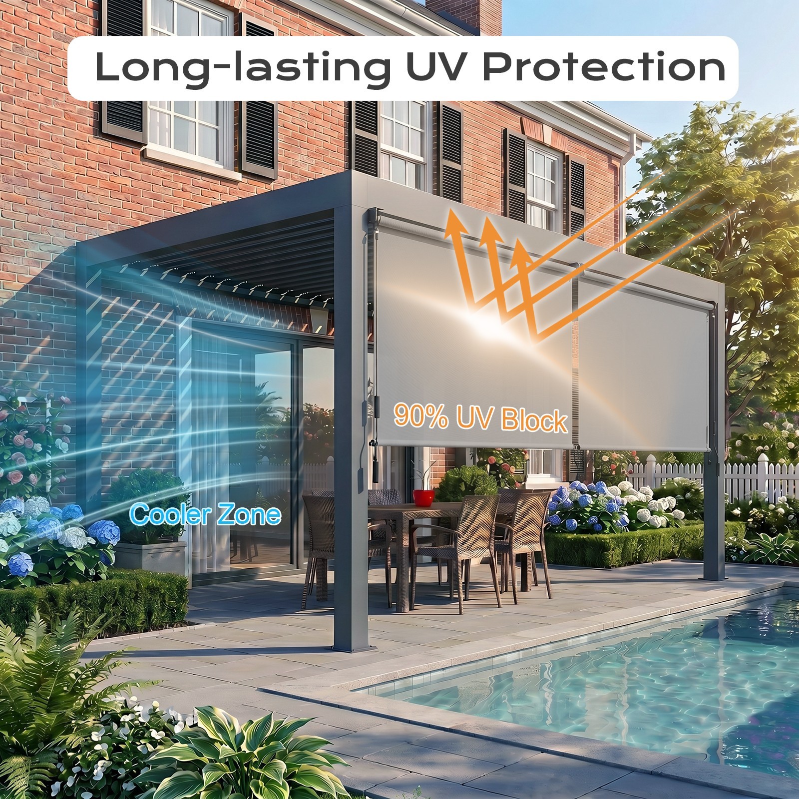 4ft (W) x 8ft (H) Outdoor Roller Shades 5% Openness Cordless Sun Roll up Shade