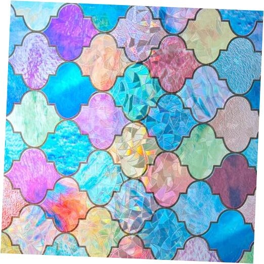 Stained Glass Window Film Rainbow Glass Door Privacy Film Static Cling No Glue