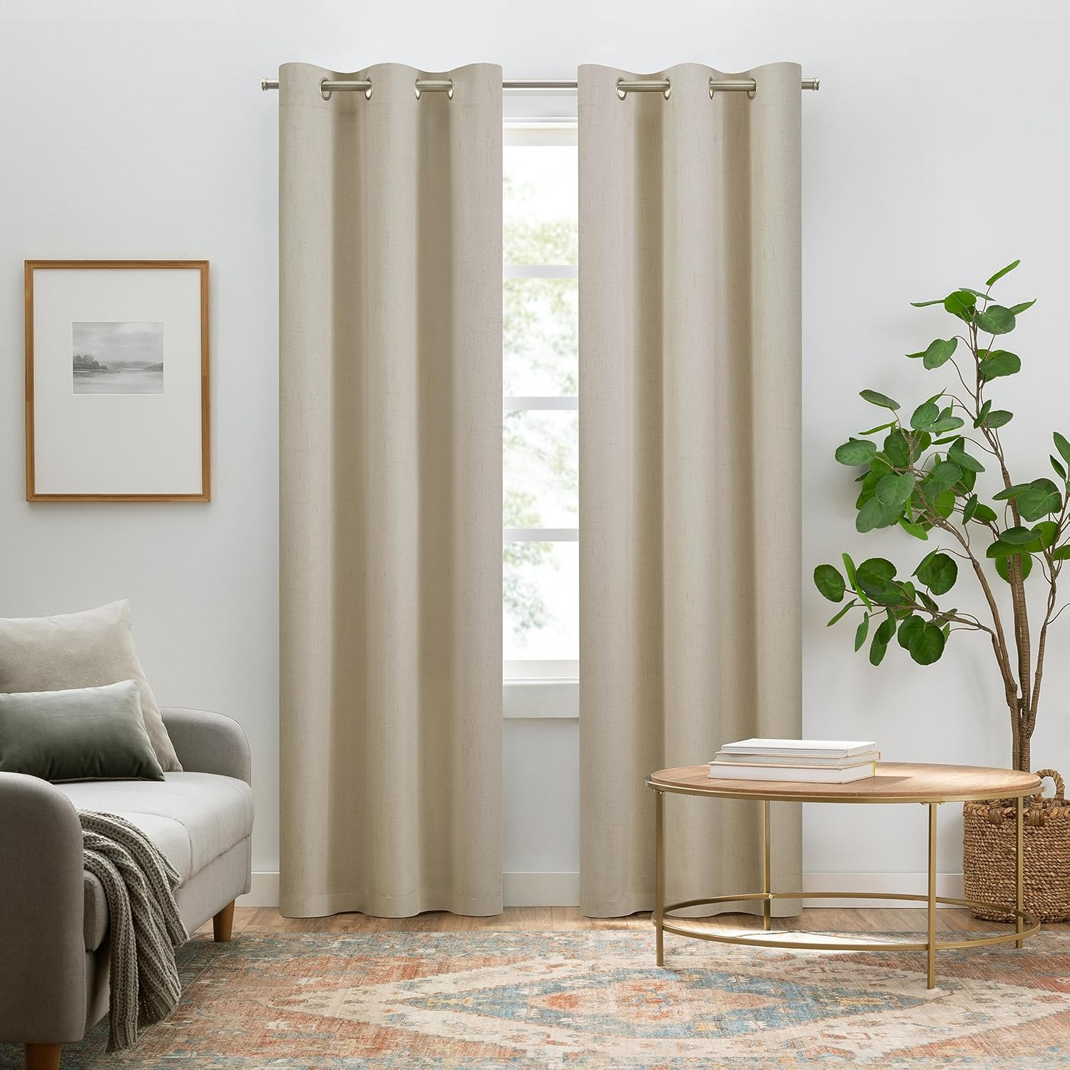 Pembroke 100% Blackout, Faux Linen Grommet Window Curtains, 84 in Long X 42 in W