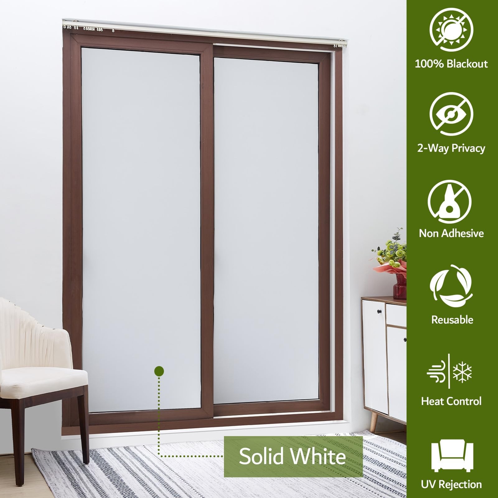 Window Film White Blackout 100% Light Blocking Non Adhesive 17.7in x 78.7in