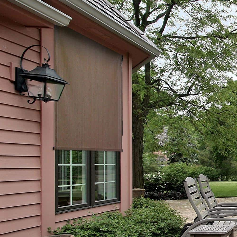 Exterior Patio Roller Blind Window Sun Shade Outdoor Porch Driftwood 96″W x 72″L
