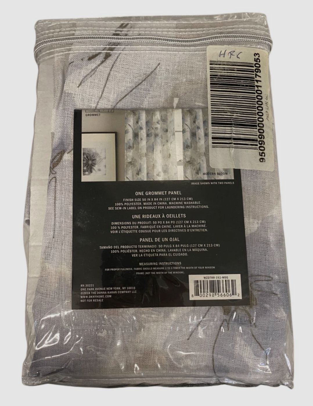 DKNY Gray Modern Bloom Curtain Panel Size 50″ x 84″