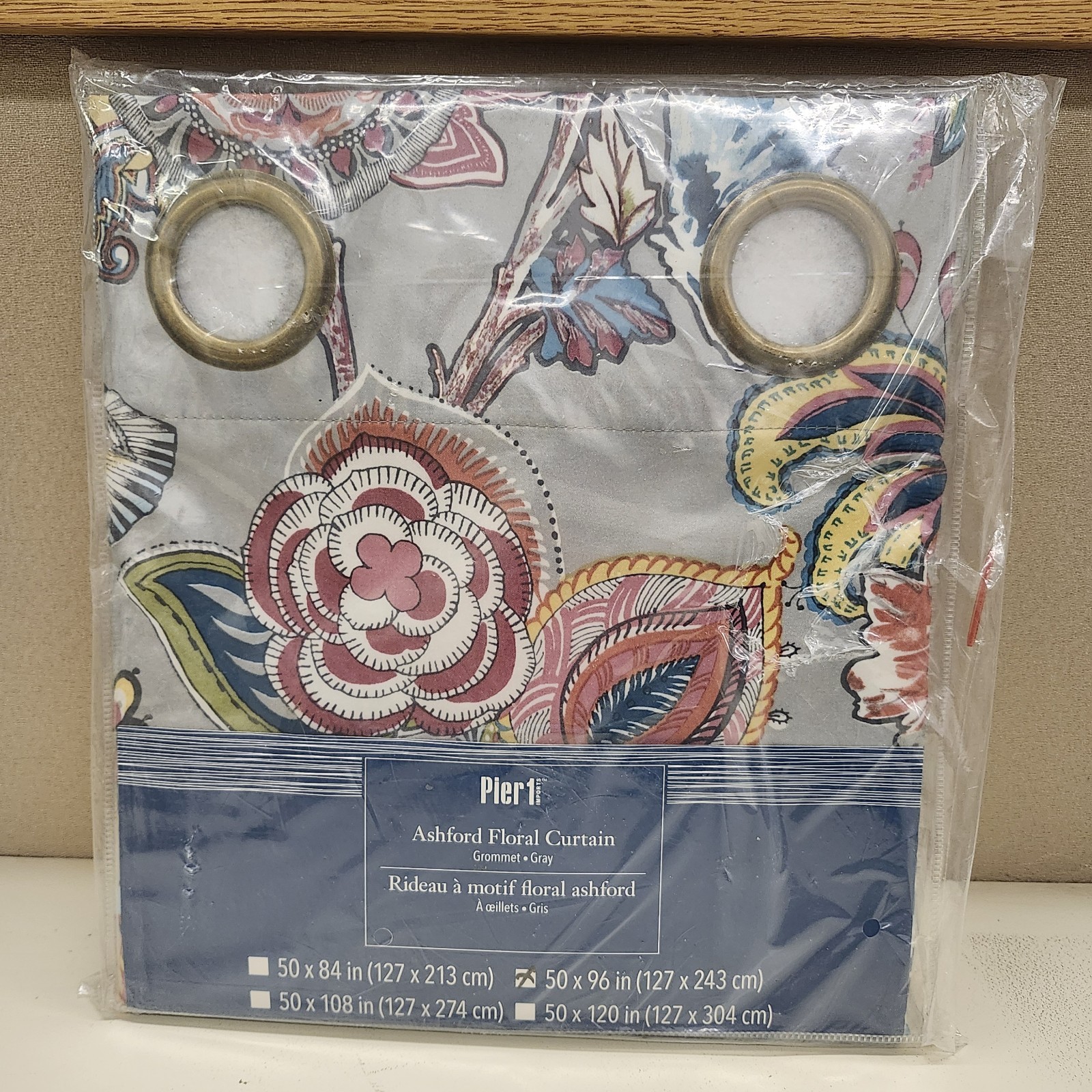 Pier 1 Imports Ashford Floral Curtain Grommet Gray 50X96 IN (127X243 CM)