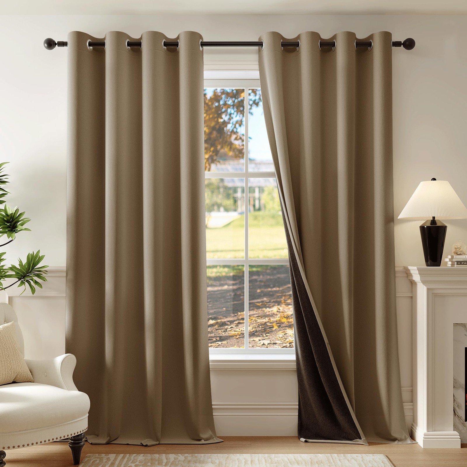 100% Blackout Curtains 54 Inch Long 2 Panels for Bedroom Living Room Brown So…