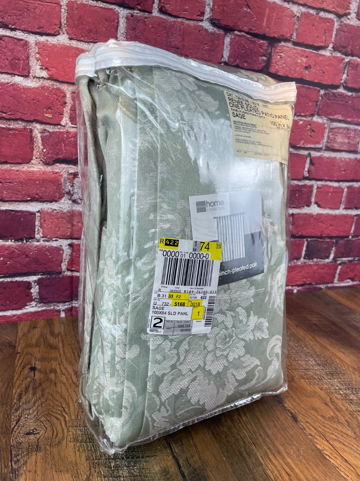Preowned JC PENNEY Home RENEE SOLID ONE PLEATED PATIO PANEL 100″ x 84″ SAGE Nice