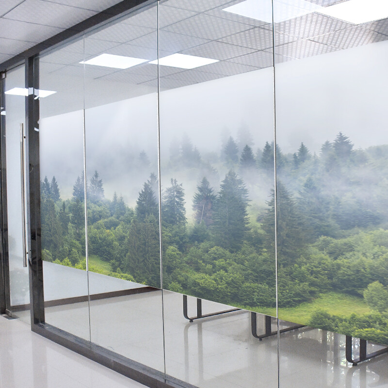 1x Frosted Window Film Privacy Film Static Cling Glass Sticker 3D Forest Scenery