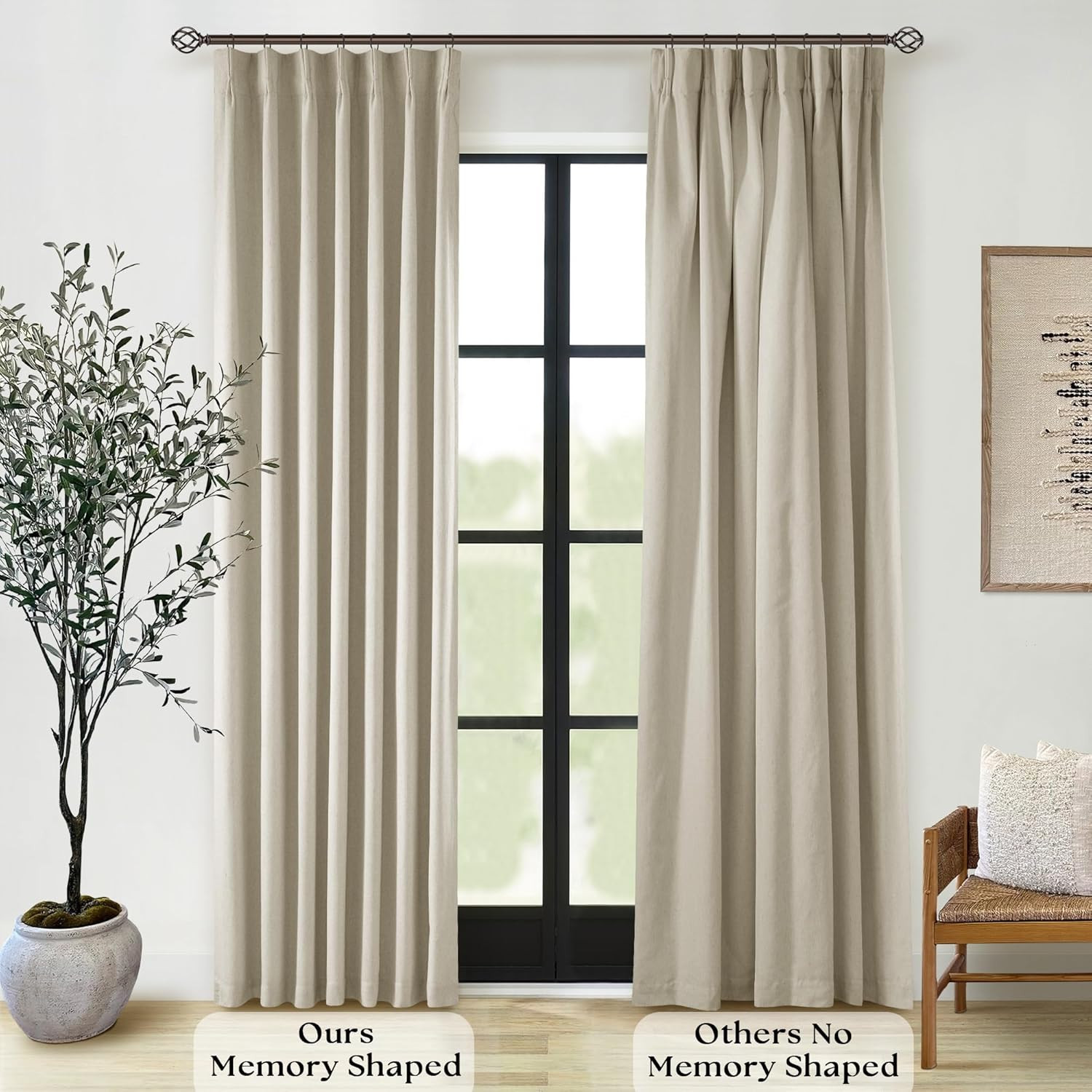 Taupe Linen Blackout Curtains 108″ Long – 2 Panel Set for Living Room