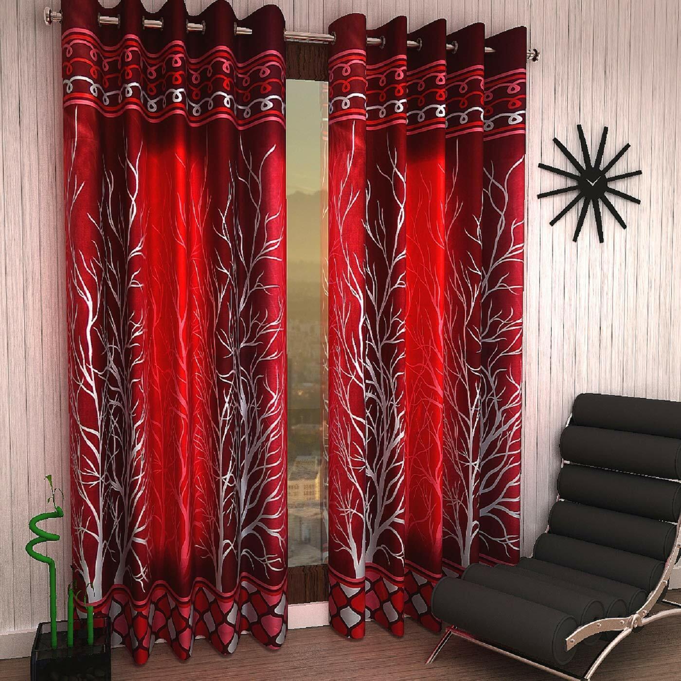 Red Hippie 2 Piece Tree Print Eyelet Grommet Door Window Curtains Set 5 7 9 Feet