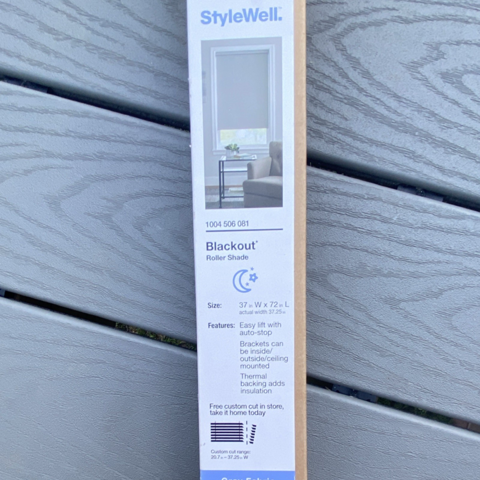 StyleWell Blackout Roller Shade Gray Fabric 37x72in Easy Lift Auto-Stop Thermal