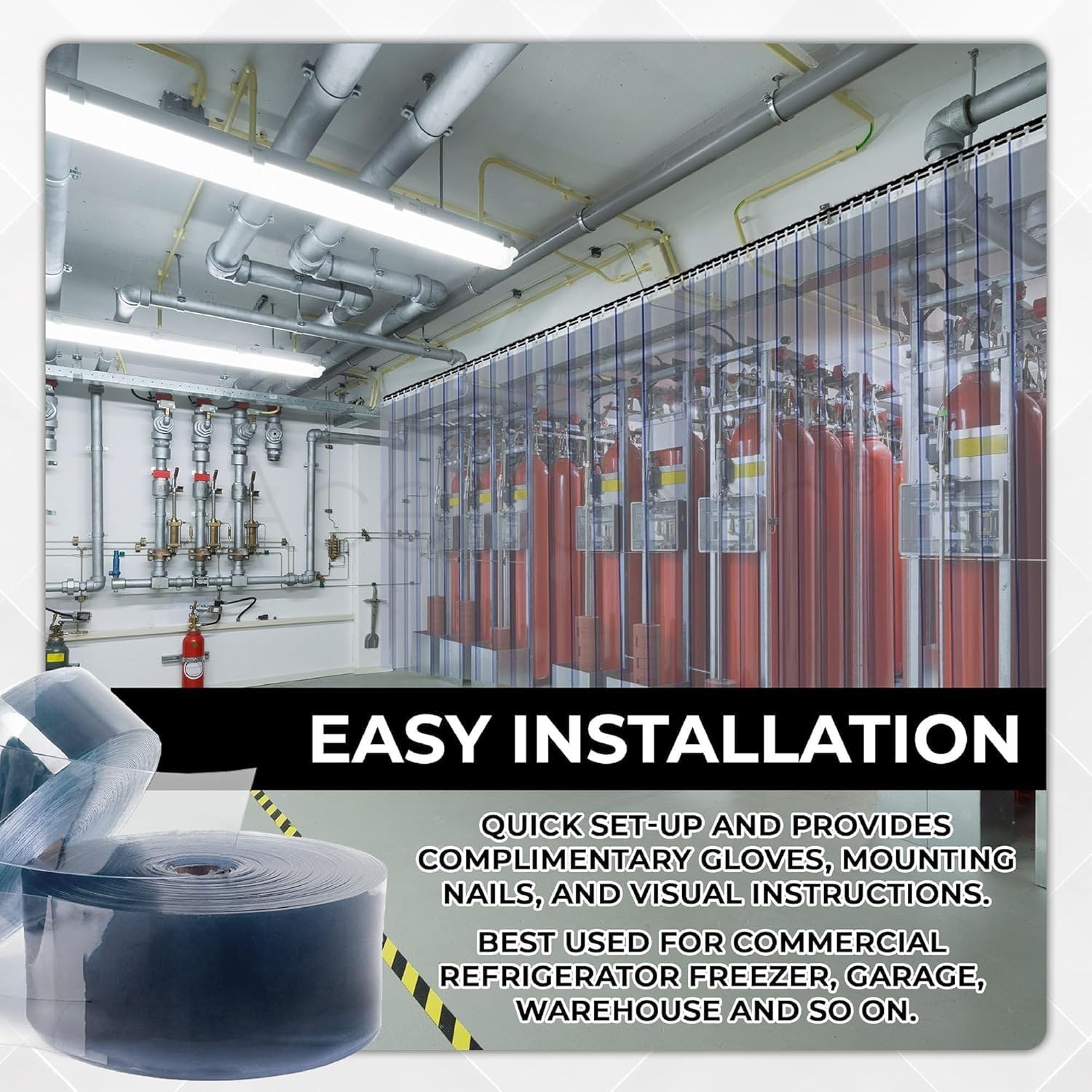 PVC Strip Curtain Kit 48″x84″ Heavy Duty Waterproof Insulation for Warehouse