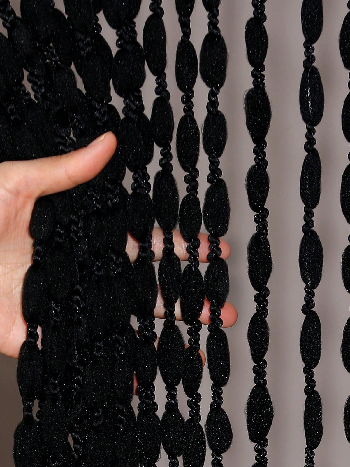 Black 100x200cm Thick Lantern Bead Curtain With Furry Balls For Room Divider