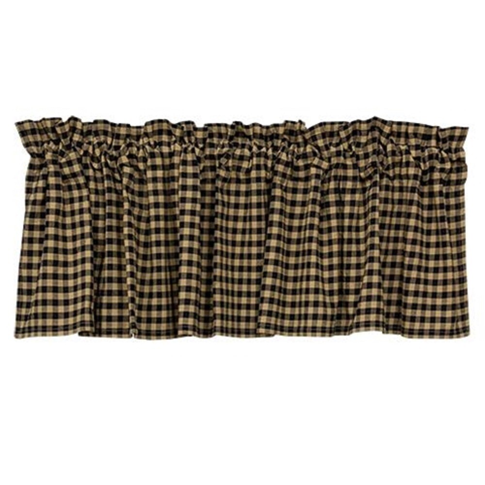 Black Khaki Check Valance Farmhouse Country 16X72 Straight Bottom Lined