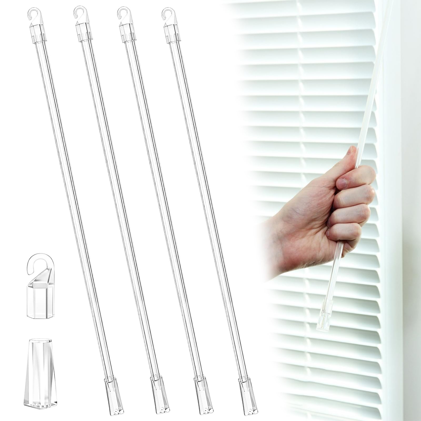 4Pcs Blind Rod Parts PVC Blind Tilt Wand with Hook and Handle Stick for Windo…