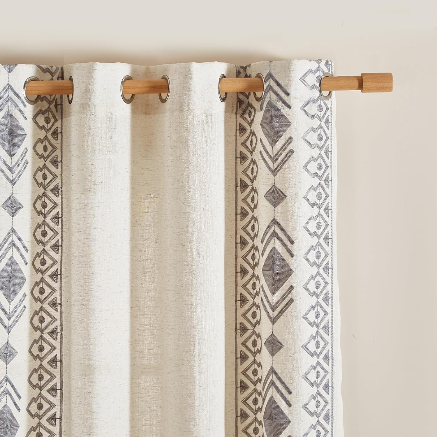 Gray Bohemian Curtains for Bedroom 2 Piece Set – Beige with Gray