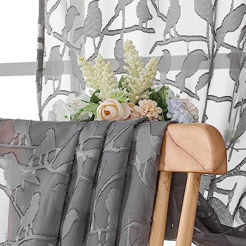 Anji Textured Grey Kitchen Sheer Curtain Tiers 36 inch Length 2 Panels Set,