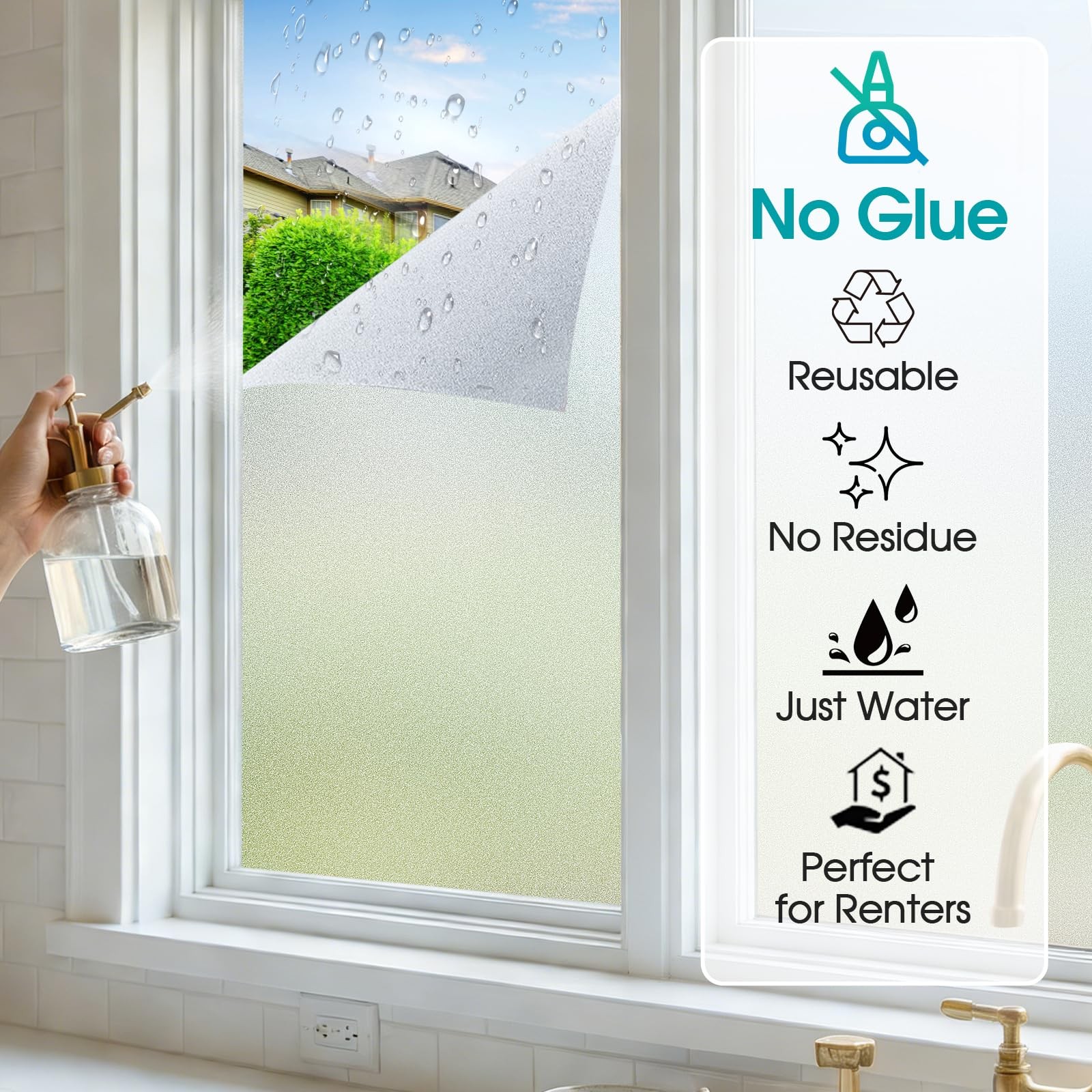 Frosted Glass Window Privacy Film Day and Night, Static Cling No Glue, Anti-G…