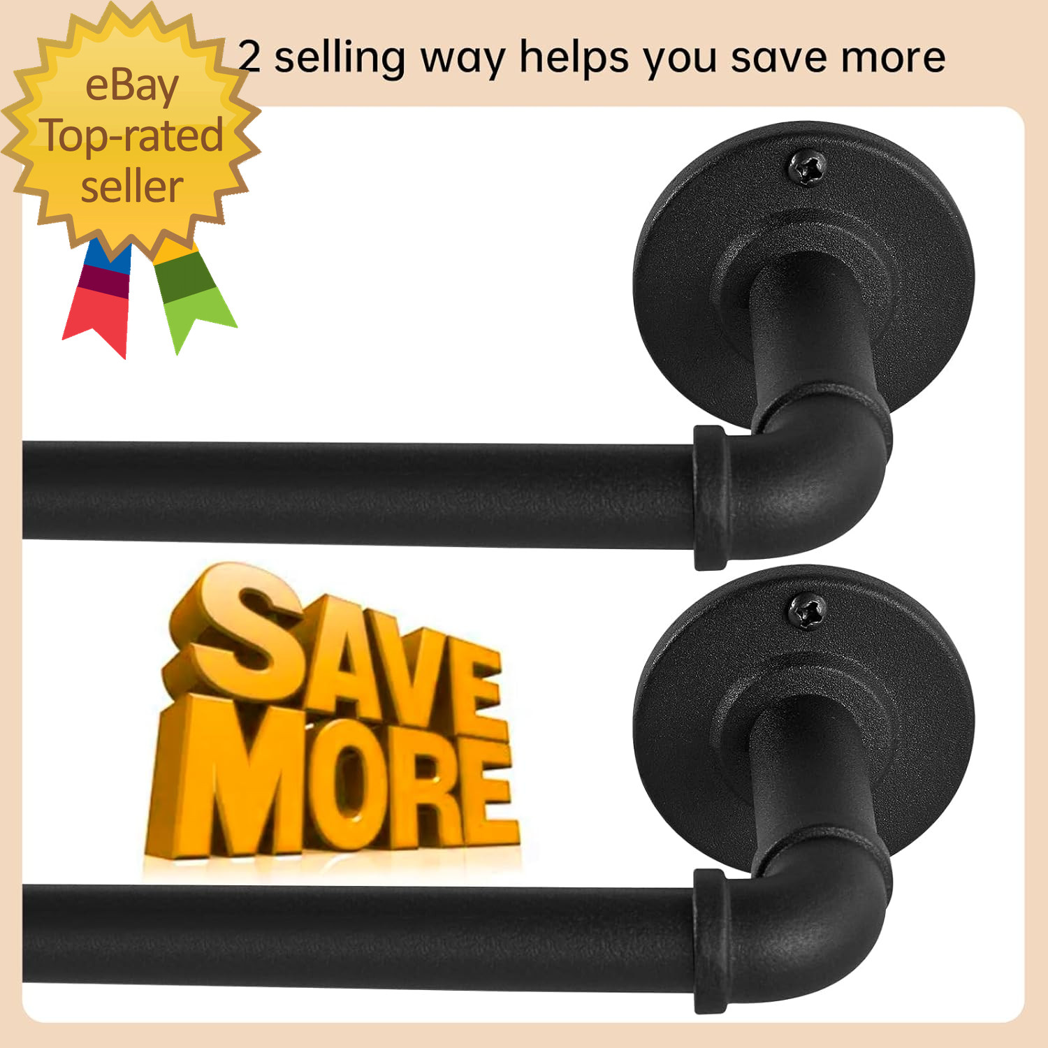 2 Pack Industrial Curtain Rods, 33 to 45 Inches, 5/8 Inch Diameter, Black | for
