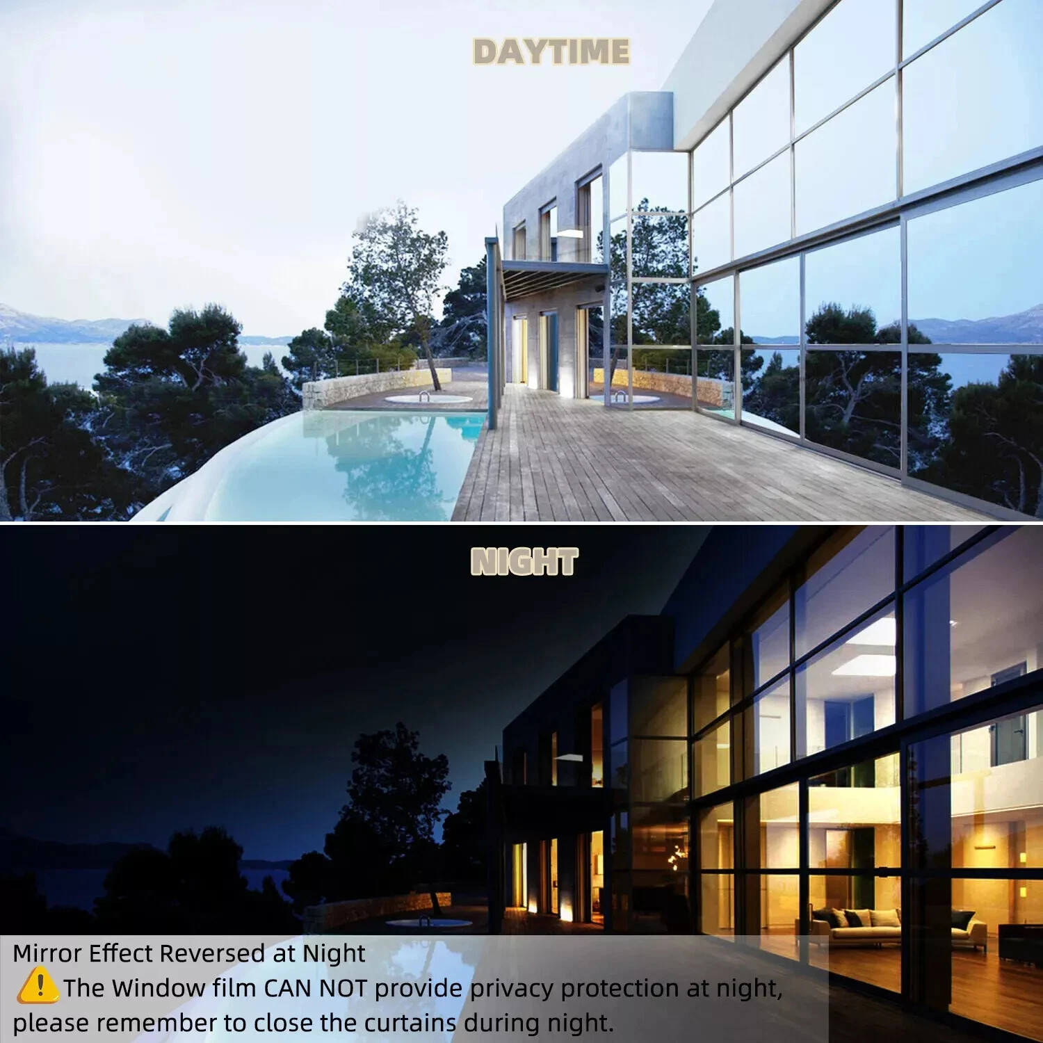 MODIGT One Way Window Film Daytime Privacy Anti UV Heat Control Glass Film