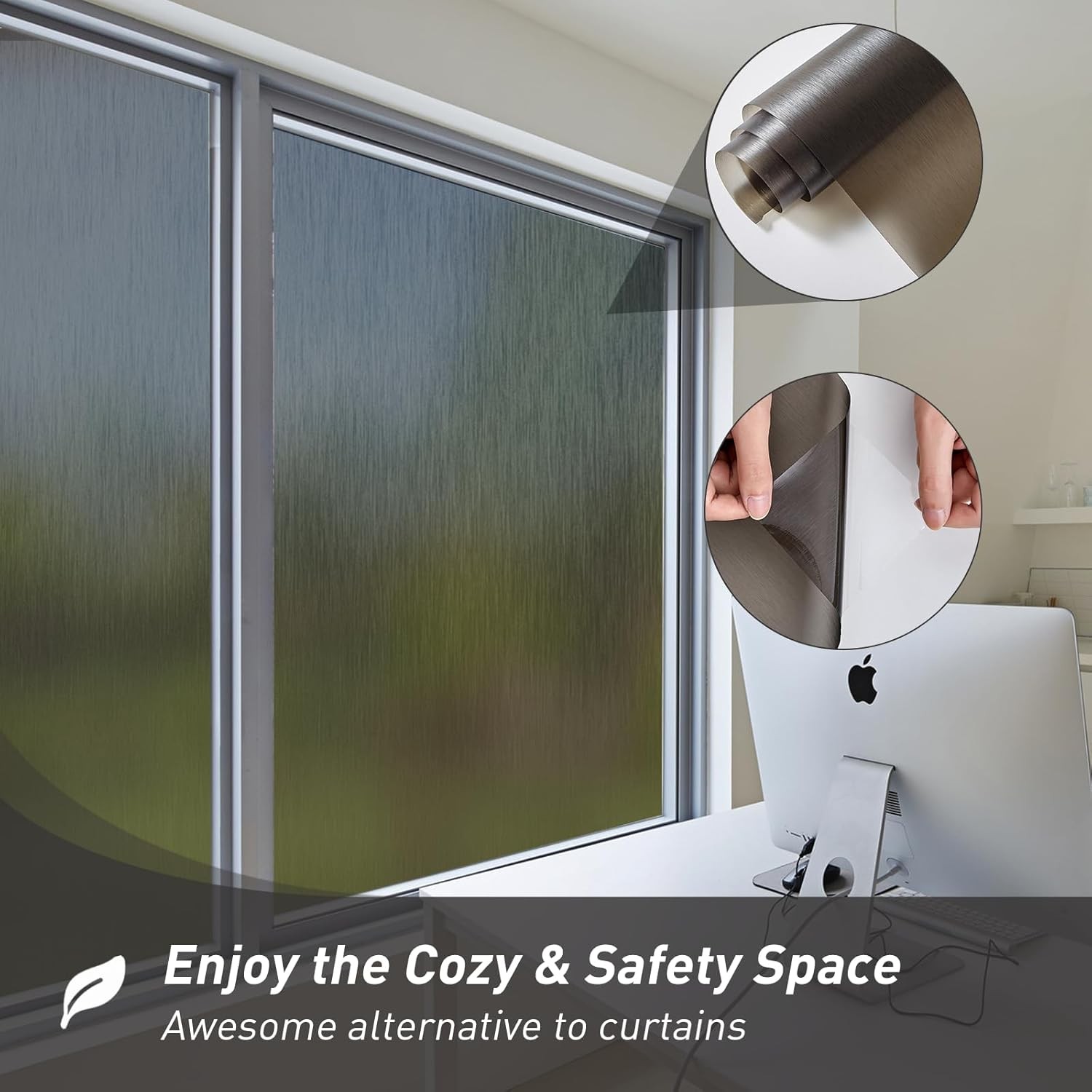 Static Cling Privacy Window Film UV Blocking Frosted Gray 78.74 x 23.64″ No Glue