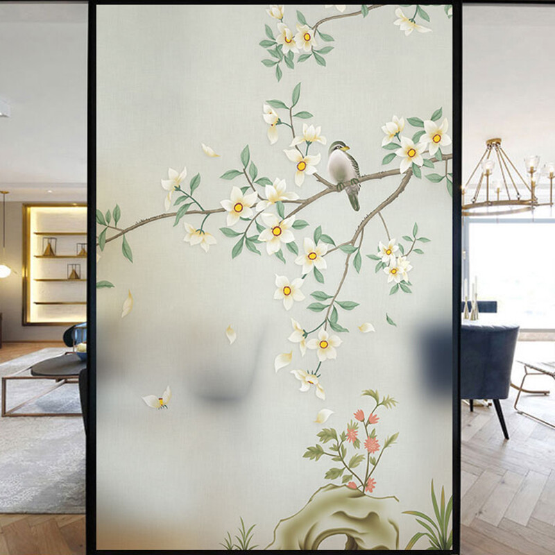 Chinese Flowers Birds Style Window Film Statics Cling Home Decor Frosted