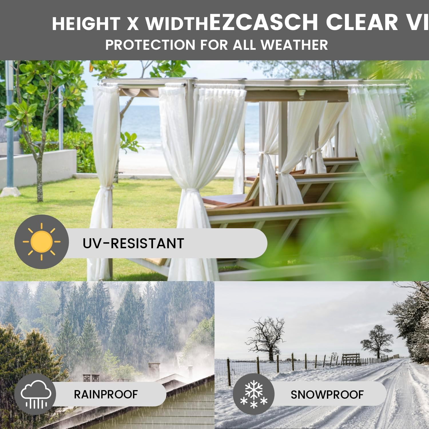20 Oz Outdoor Vinyl Curtain with Double Sided Zip, Outdoor Clear Panel Curtain,