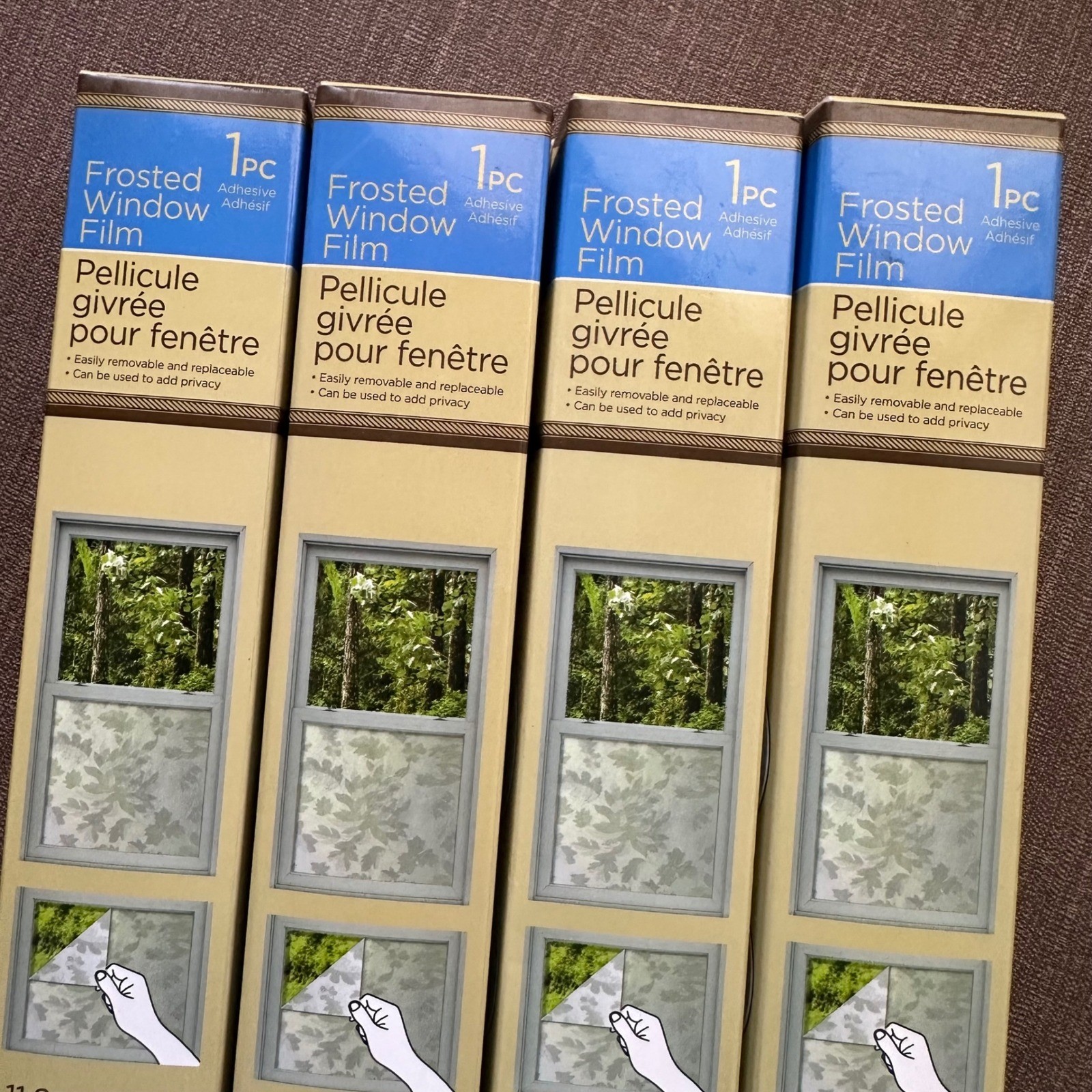 Home Collection Frosted Window Film 4 Pack Frosted White Leaf Privacy 11.8×47.2″