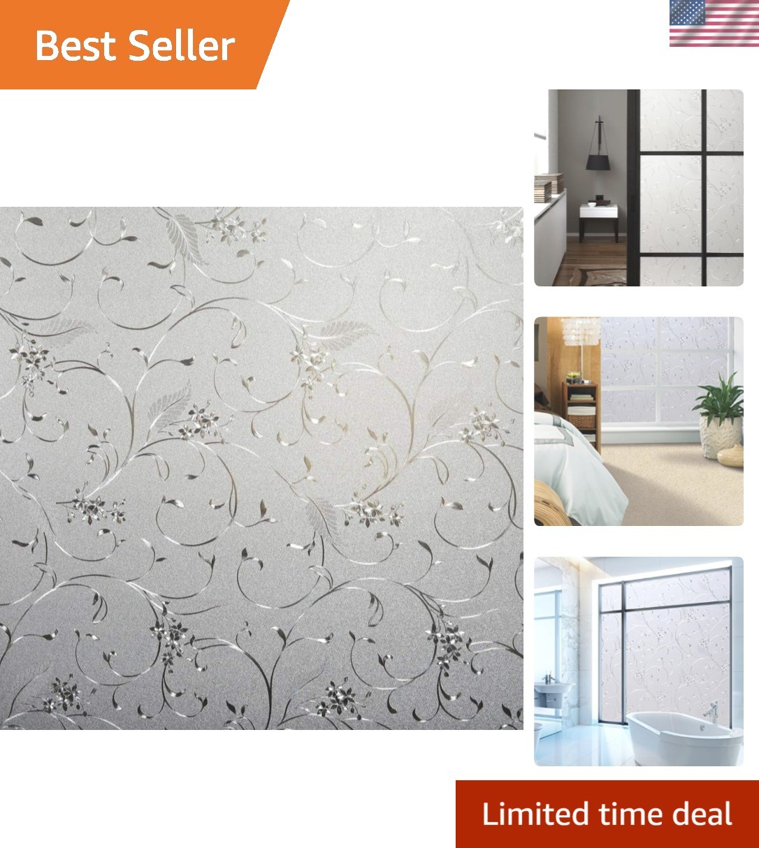 Removable Static Cling Window Privacy Film – 17.7″ x 78.7″ for Light Filtration