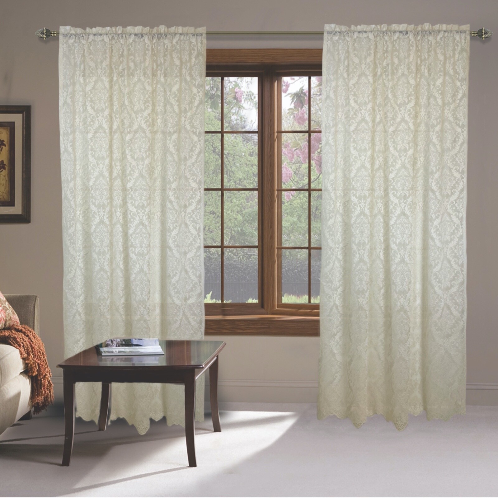 Damask Lace Window Curtain Vintage Lace French Tull Shabby Chic Lace Curtains