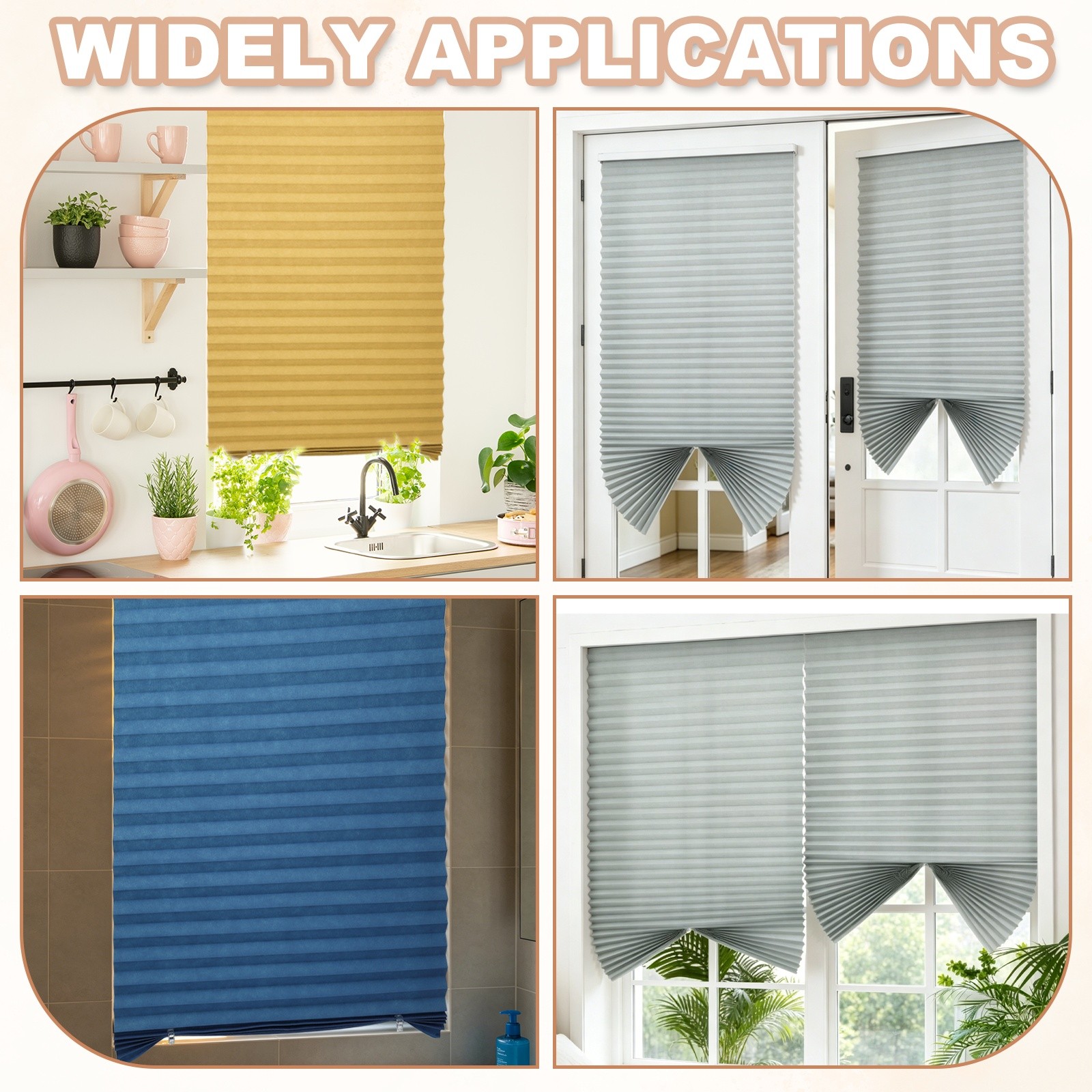 2 Pack 35 x 59 Inch Temporary Window Pleated Blinds with 4 Clips, Brown