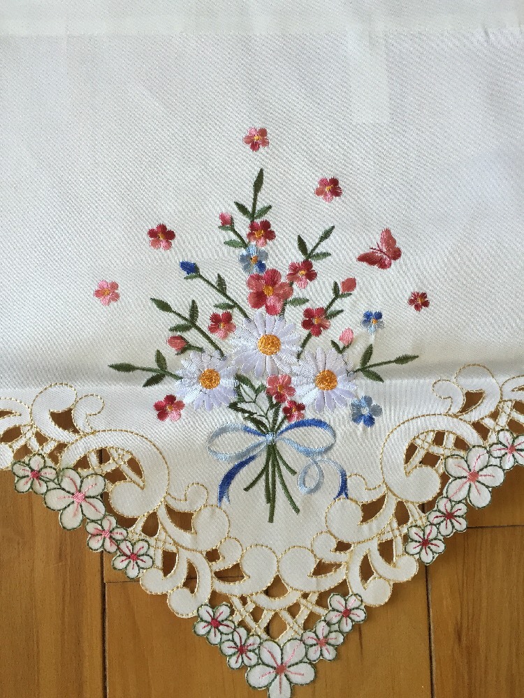 Springtime Floral Embroidered Cutwork Daisy Valance Butterflies Window Valance