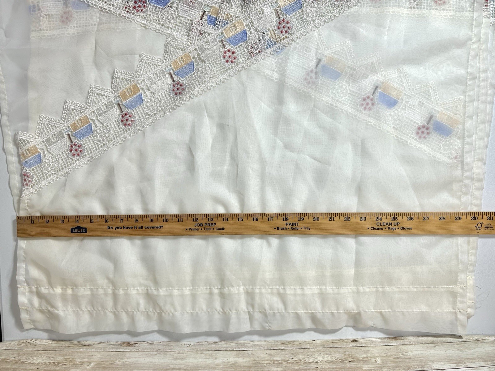Vintage 90’s Embroidered Curtain Window Valance Panels House Trees Sheer 4 Piece