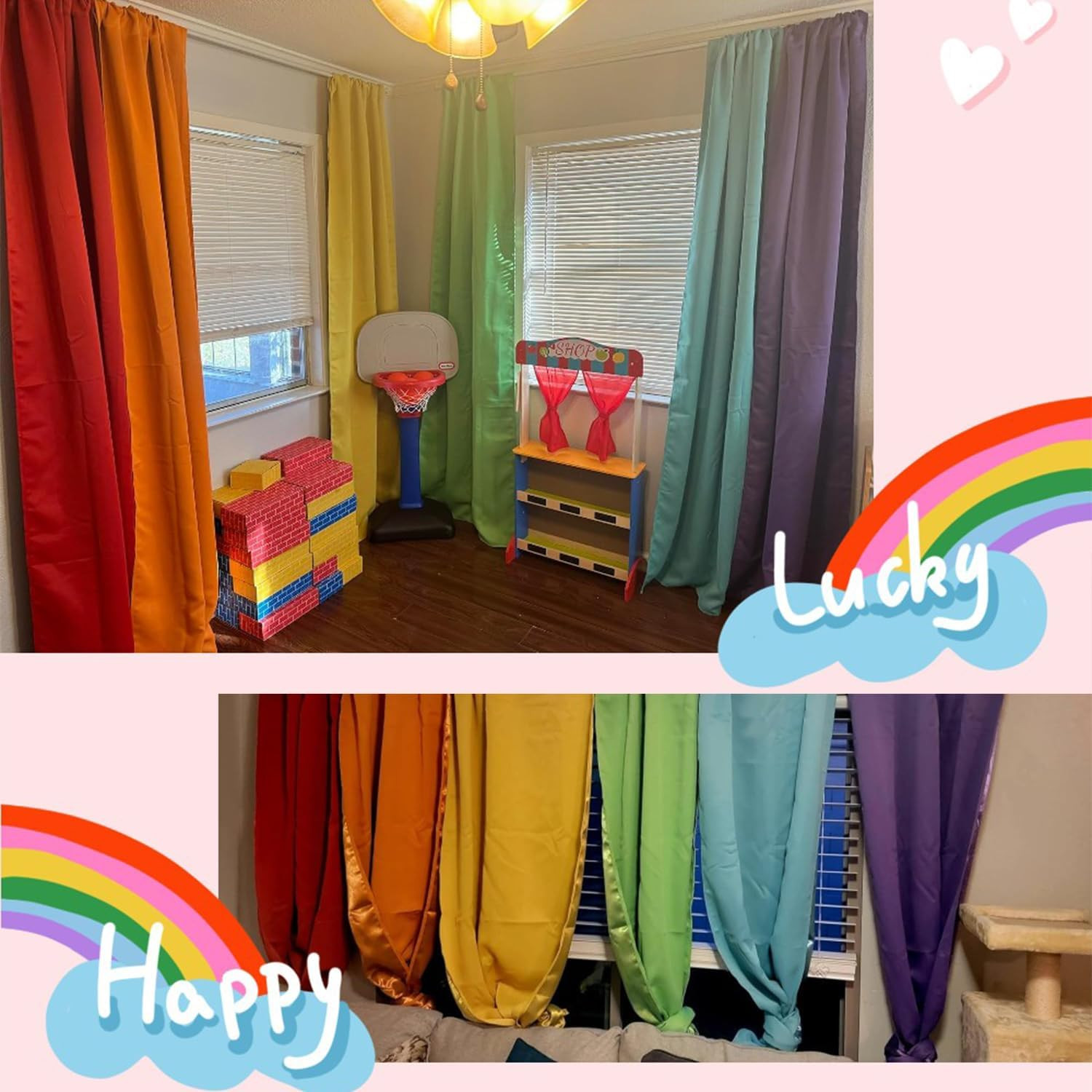 6 Panel Blackout Rainbow Curtains for Bedroom & Living Room – 84 Inch Long, Dark