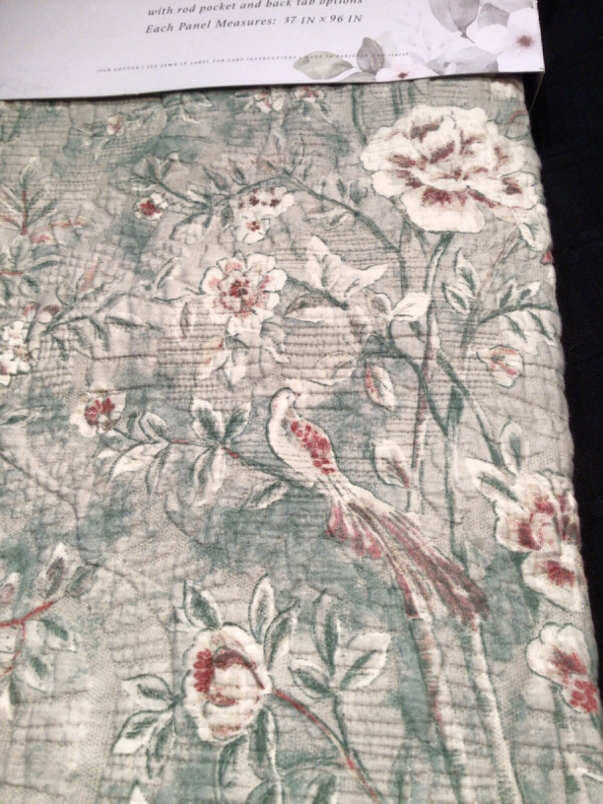 ENVOGUE 37×96 Curtain Panels Floral bird Matelasse 2 Pc Set Rod pocket back tab