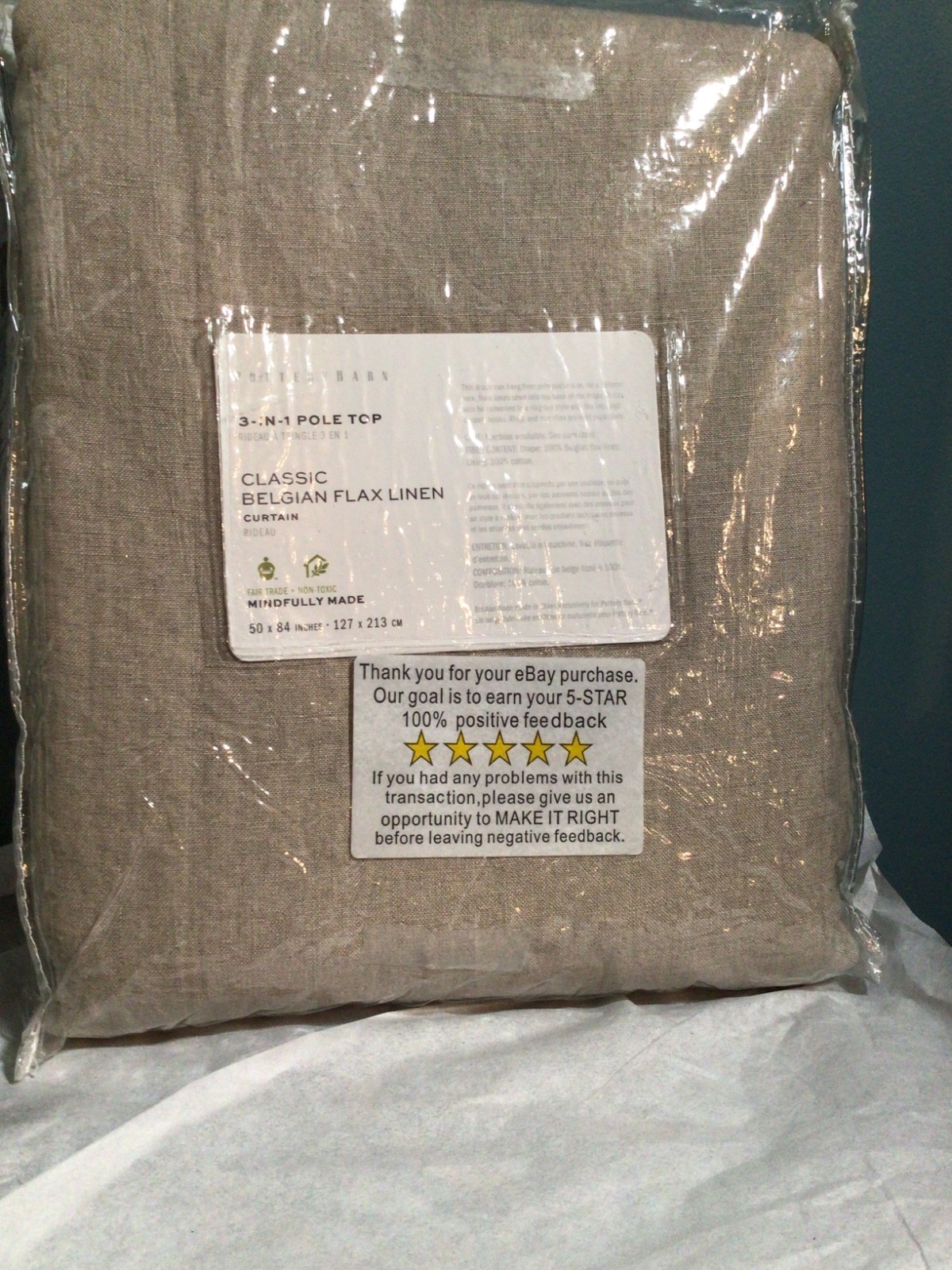 Pottery Barn Classic Belgian Flax Linen Curtain 50″ X 84″ With Hooks 1 Panel