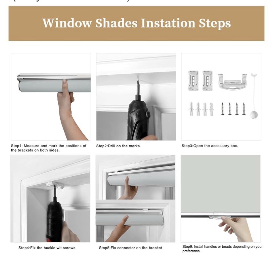HOMEBOX 100% Blackout Cordless Roller Window Shades 52”W x 72″H Gray