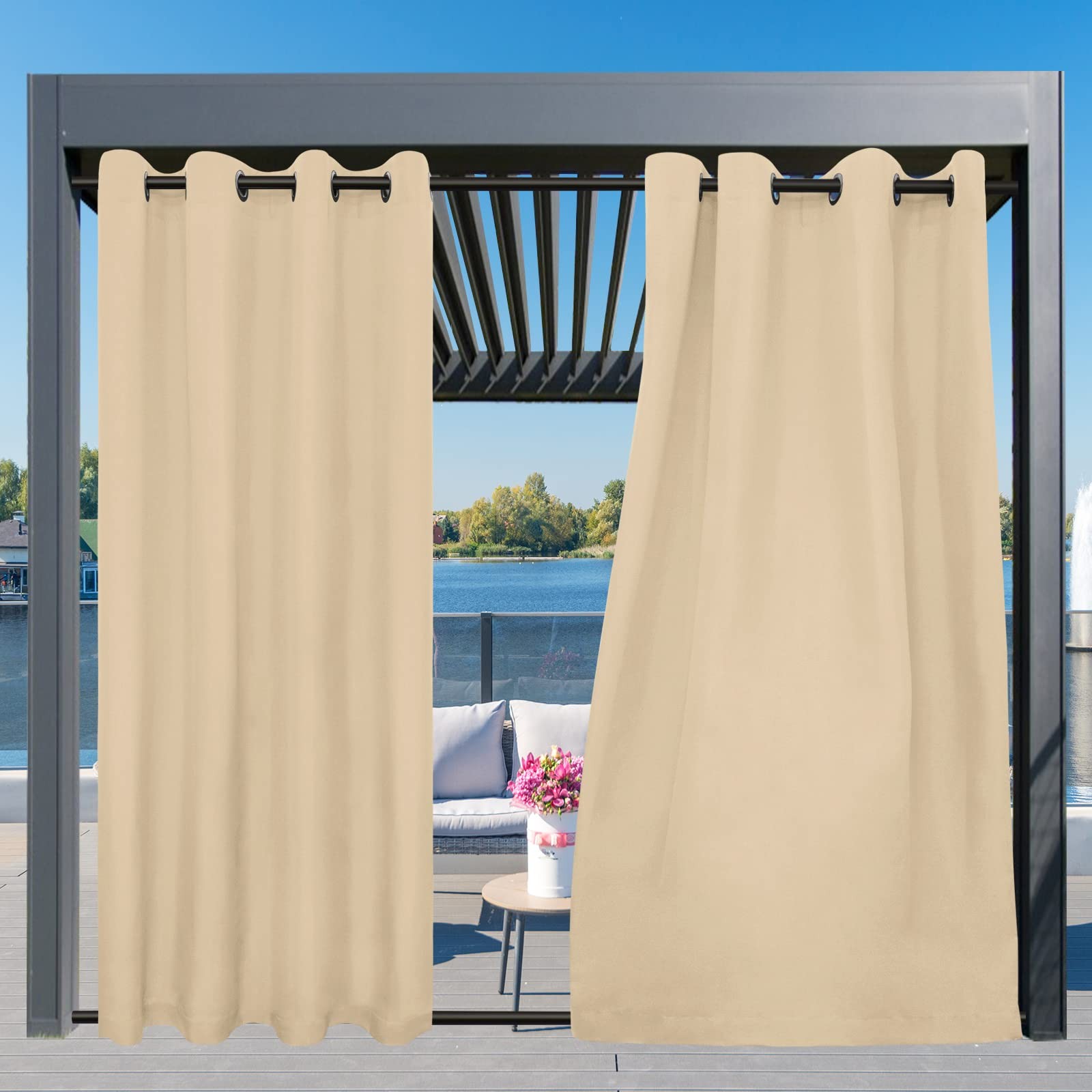 Outdoor Curtains Waterproof Windproof Weatherproof Curtain for Patio, Cabana, Po